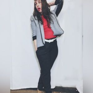 ALBERTO MAKALI OPEN DRAPE BLACK AND WHITE HOUNDSTOOTH KNIT SIZE M